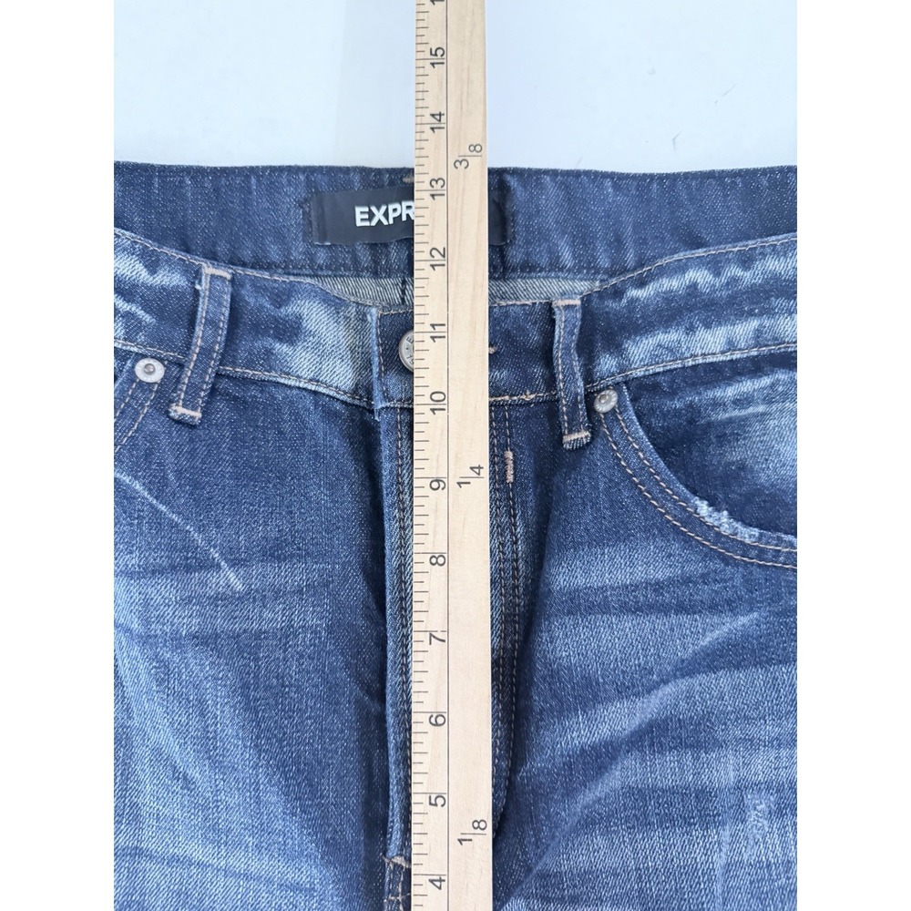 Express Vintage Ankle Button Fly Denim Jeans Womens Size 6 Distressed Whiskered - Picture 7 of 9